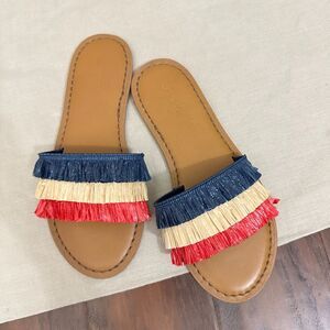 VINEYARD VINES Layered Straw Sandals Multicolor Fringe Slide July 4
